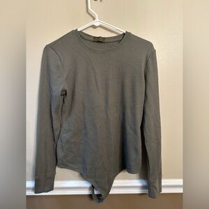 Nuuds Women’s Olive Green Waffle Long Sleeve bodysuit